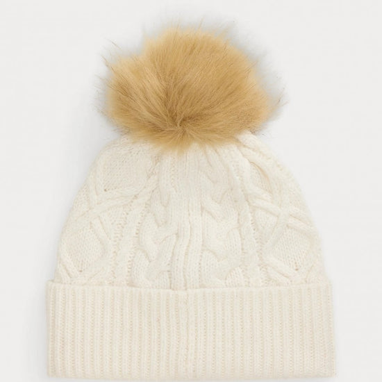 Young Ideas/Henmores - Embroidered Knitted Pom Beanie - Birch Tan - OS