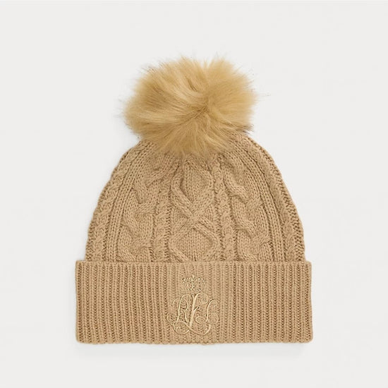 Young Ideas/Henmores - Embroidered Knitted Pom Beanie - Birch Tan - OS