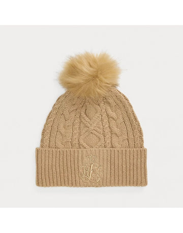 Young Ideas/Henmores - Embroidered Knitted Pom Beanie - Birch Tan - OS