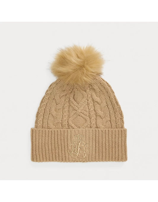 Young Ideas/Henmores - Embroidered Knitted Pom Beanie - Birch Tan - OS