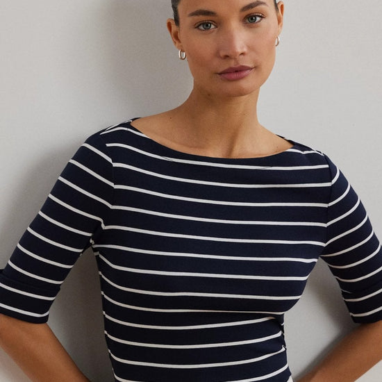 Young Ideas/Henmores - Judy Striped Elbow Sleeve Top - Lauren Navy/White - XS