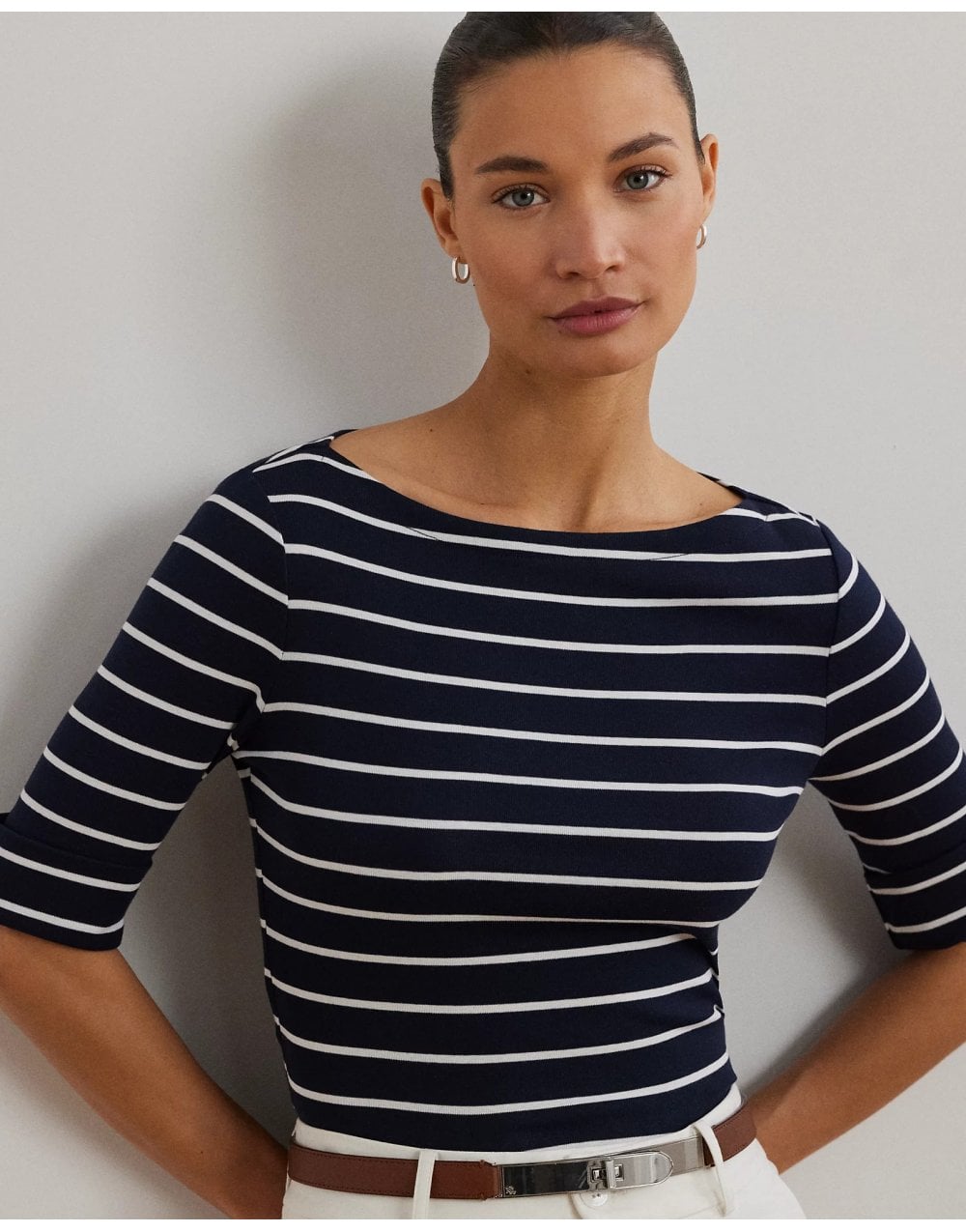 Young Ideas/Henmores - Judy Striped Elbow Sleeve Top - Lauren Navy/White - XS