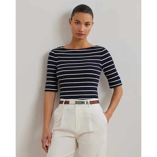 Young Ideas/Henmores - Judy Striped Elbow Sleeve Top - Lauren Navy/White - XS