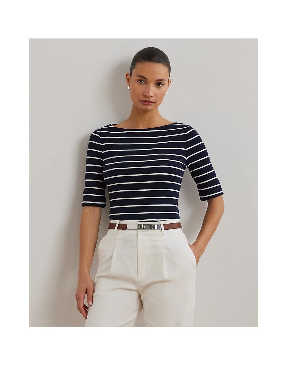 Young Ideas/Henmores - Judy Striped Elbow Sleeve Top - Lauren Navy/White - XS