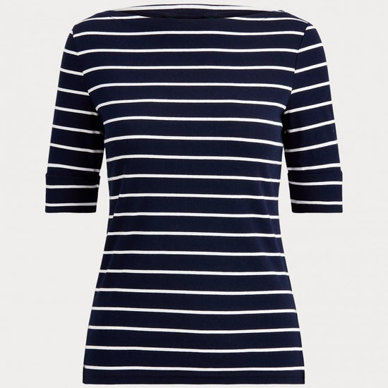 Young Ideas/Henmores - Judy Striped Elbow Sleeve Top - Lauren Navy/White - XS