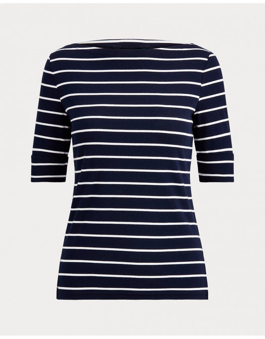 Young Ideas/Henmores - Judy Striped Elbow Sleeve Top - Lauren Navy/White - XS