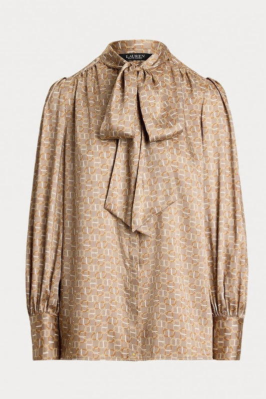 Young Ideas/Henmores - Klaryce Luxe Twill Pussy Bow Blouse - taupe - S
