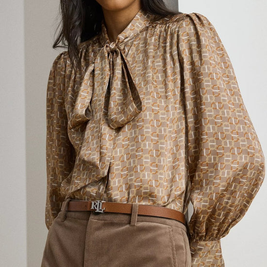 Young Ideas/Henmores - Klaryce Luxe Twill Pussy Bow Blouse - taupe - S