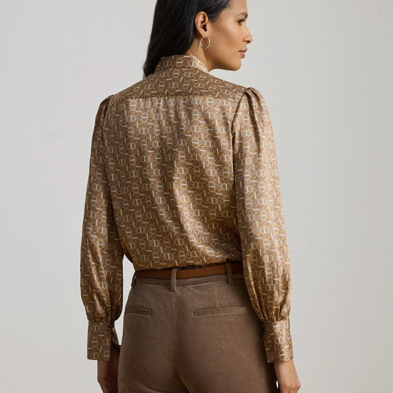 Young Ideas/Henmores - Klaryce Luxe Twill Pussy Bow Blouse - taupe - S