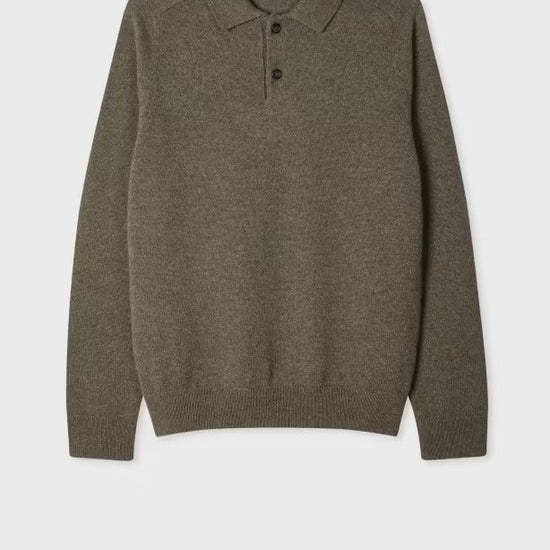 Young Ideas & Henmores -Knitted Long Sleeve Polo -34 Light Greyish Green -L