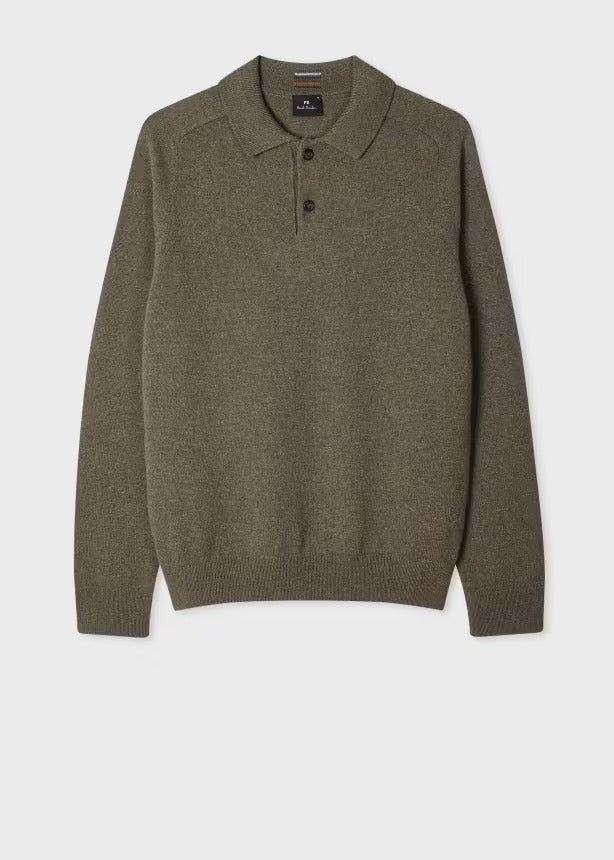 Young Ideas & Henmores -Knitted Long Sleeve Polo -34 Light Greyish Green -L
