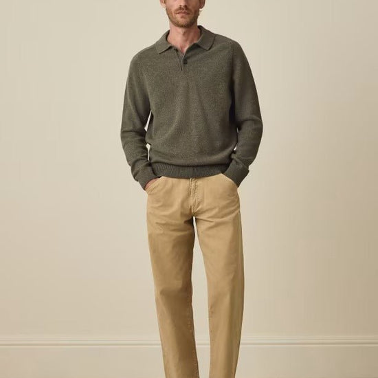 Young Ideas & Henmores -Knitted Long Sleeve Polo -34 Light Greyish Green -L