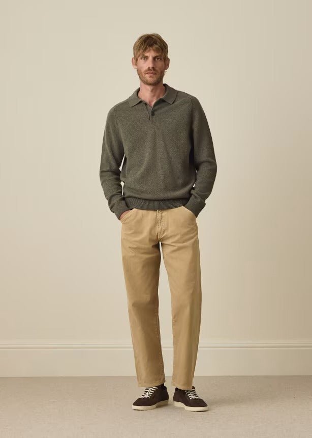 Young Ideas & Henmores -Knitted Long Sleeve Polo -34 Light Greyish Green -L