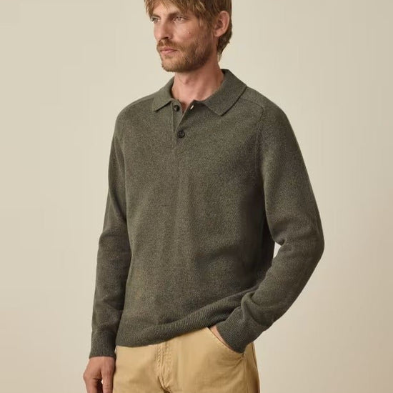 Young Ideas & Henmores -Knitted Long Sleeve Polo -34 Light Greyish Green -L