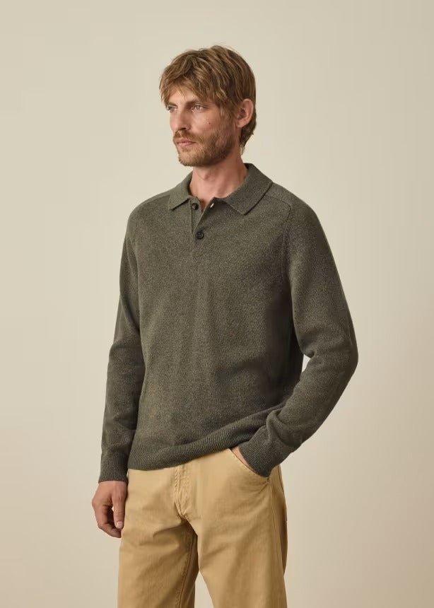 Young Ideas & Henmores -Knitted Long Sleeve Polo -34 Light Greyish Green -L