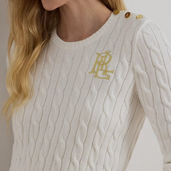 Young Ideas/Henmores - Montiva Cable Knit Shoulder Buttons Jumper - Cream - S