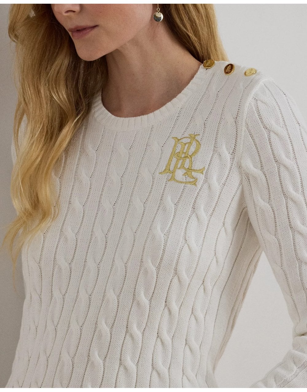 Young Ideas/Henmores - Montiva Cable Knit Shoulder Buttons Jumper - Cream - S