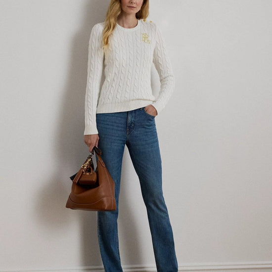 Young Ideas/Henmores - Montiva Cable Knit Shoulder Buttons Jumper - Cream - S