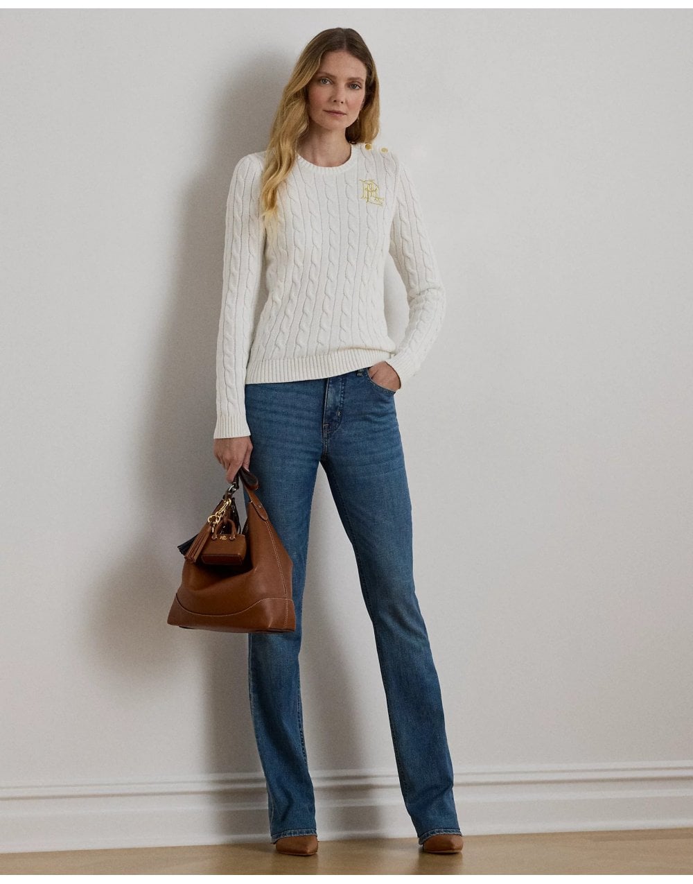 Young Ideas/Henmores - Montiva Cable Knit Shoulder Buttons Jumper - Cream - S