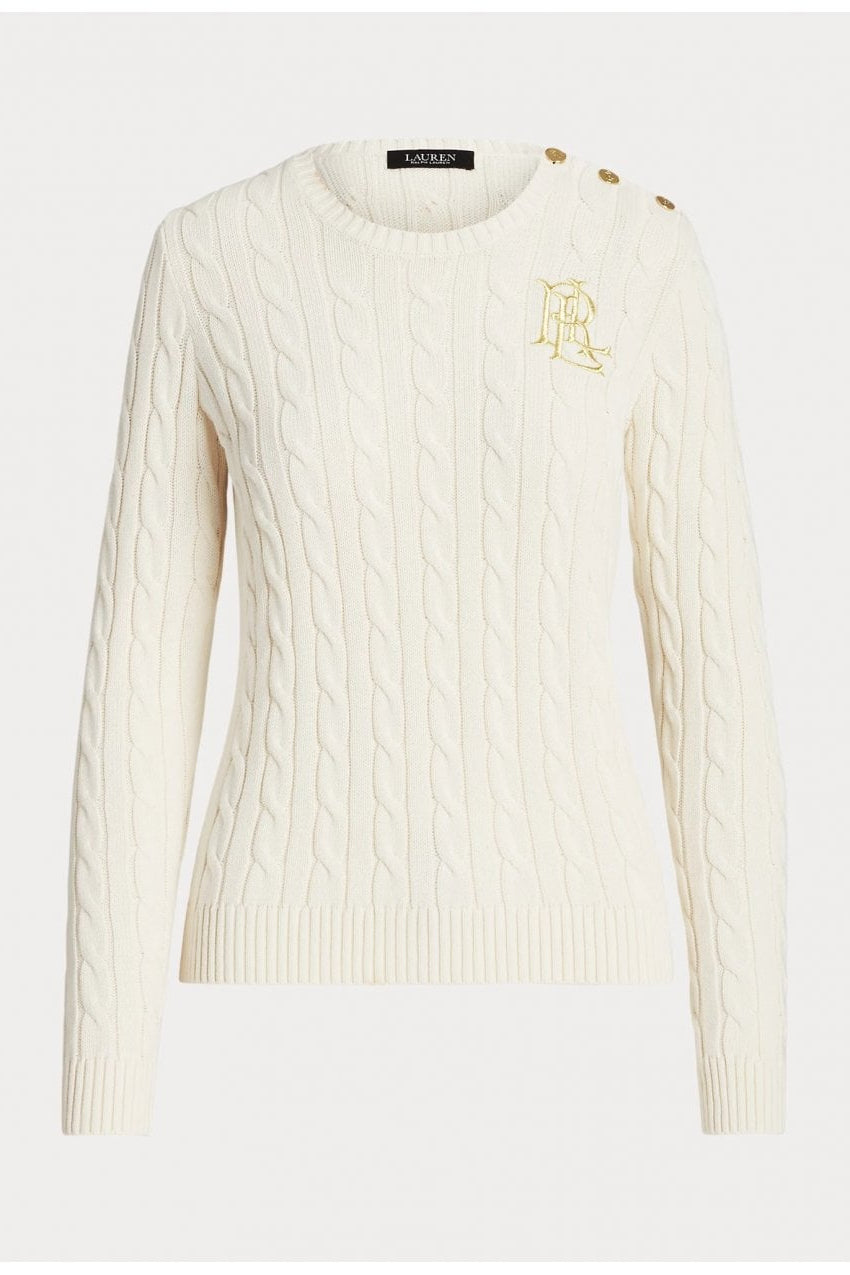 Young Ideas/Henmores - Montiva Cable Knit Shoulder Buttons Jumper - Cream - S