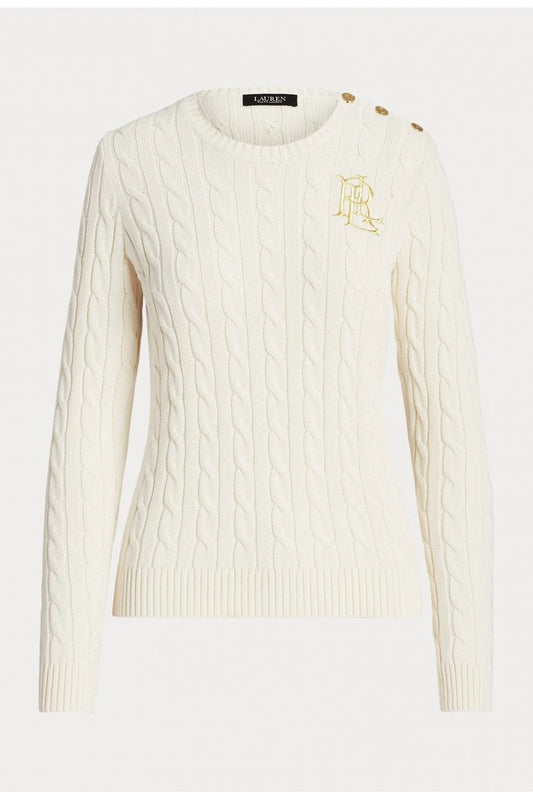 Young Ideas/Henmores - Montiva Cable Knit Shoulder Buttons Jumper - Cream - S