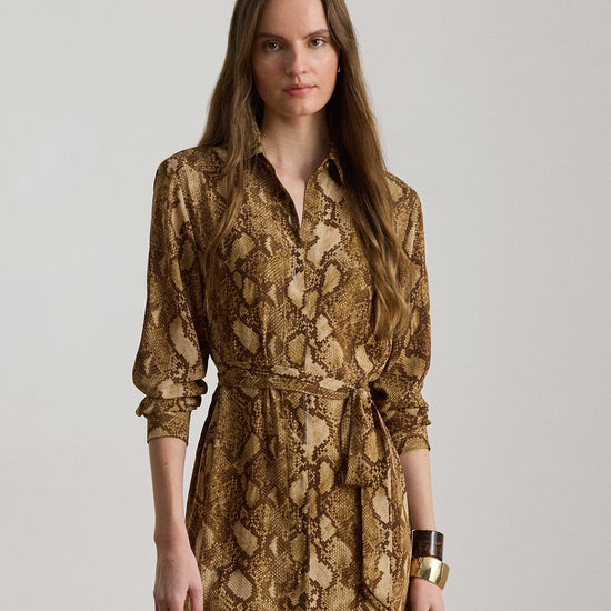 Young Ideas & Henmores -Python Print Midi Dress -Tan Multi -8
