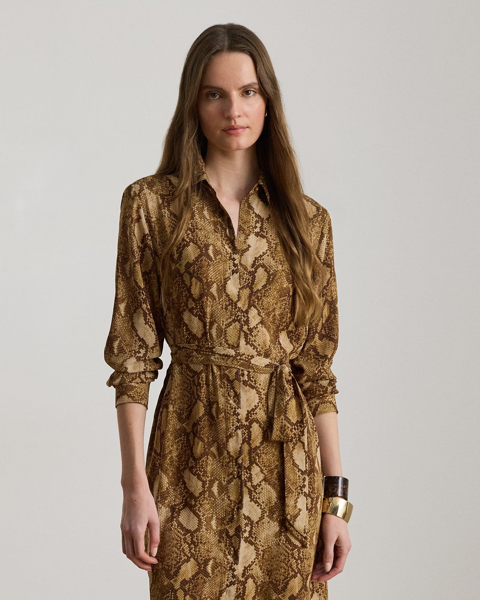 Young Ideas & Henmores -Python Print Midi Dress -Tan Multi -8