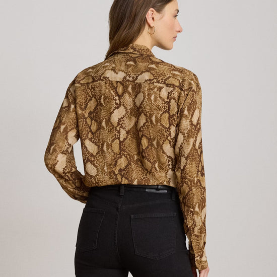Young Ideas & Henmores -Woven Python Long Sleeve Shirt -Tan Multi -XS