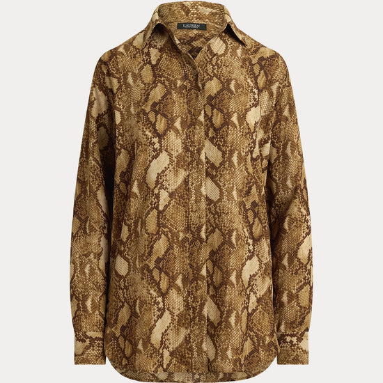 Young Ideas & Henmores -Woven Python Long Sleeve Shirt -Tan Multi -XS
