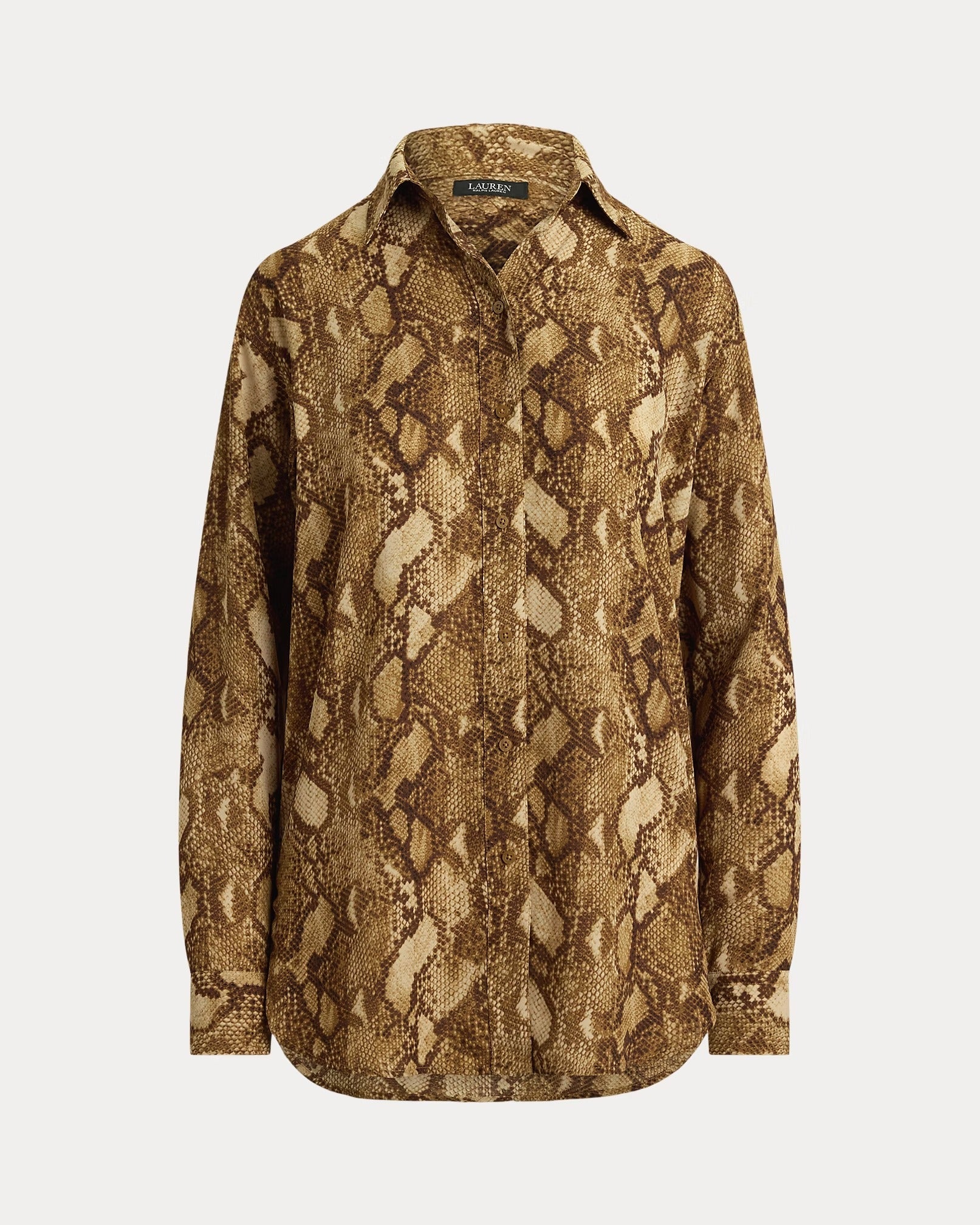 Young Ideas & Henmores -Woven Python Long Sleeve Shirt -Tan Multi -XS