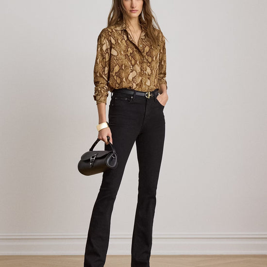 Young Ideas & Henmores -Woven Python Long Sleeve Shirt -Tan Multi -XS