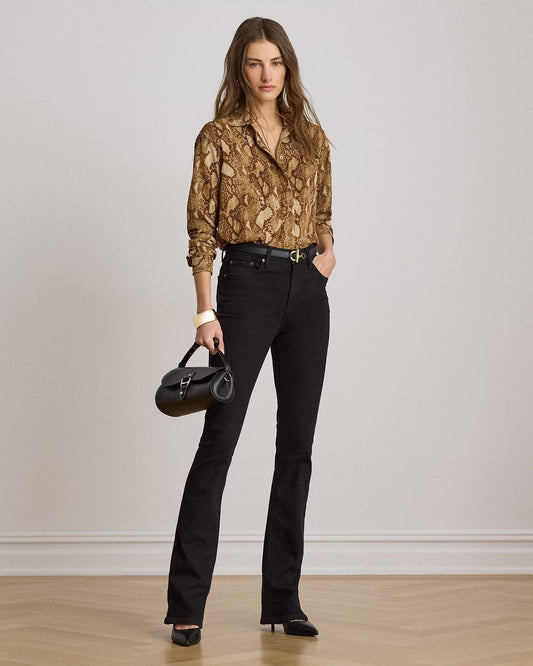 Young Ideas & Henmores -Woven Python Long Sleeve Shirt -Tan Multi -XS
