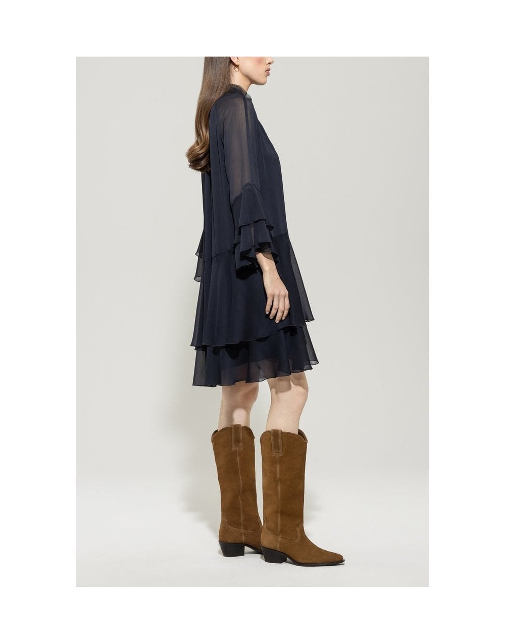 Young Ideas/Henmores - Bohemian Vibes Dress with Frill Detail - 293 Navy - 8
