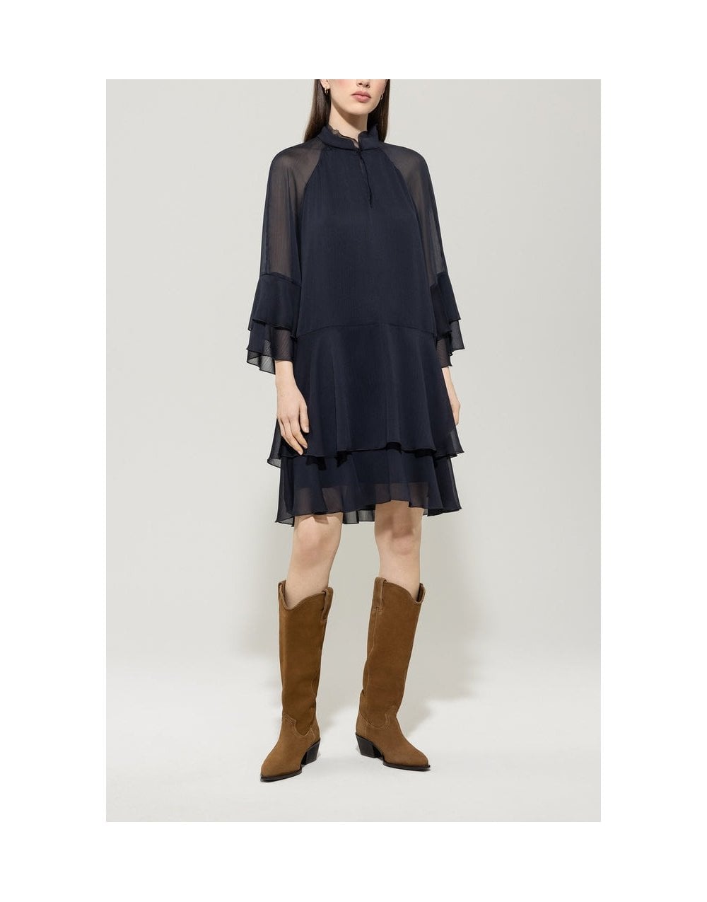 Young Ideas/Henmores - Bohemian Vibes Dress with Frill Detail - 293 Navy - 8