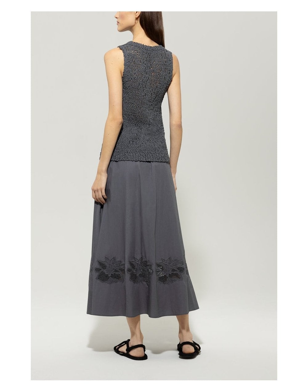 Young Ideas/Henmores - Embroidered Elasticated Waist Midi Skirt - 0103 Off White - 8