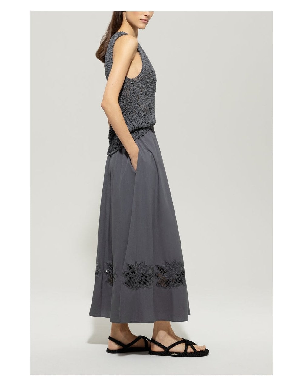 Young Ideas/Henmores - Embroidered Elasticated Waist Midi Skirt - 0103 Off White - 8