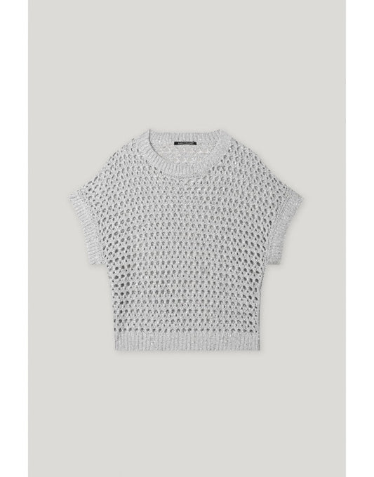 Young Ideas/Henmores - Knitted Metallic Short Sleeve Jumper - 0120 Silver Grey - 8