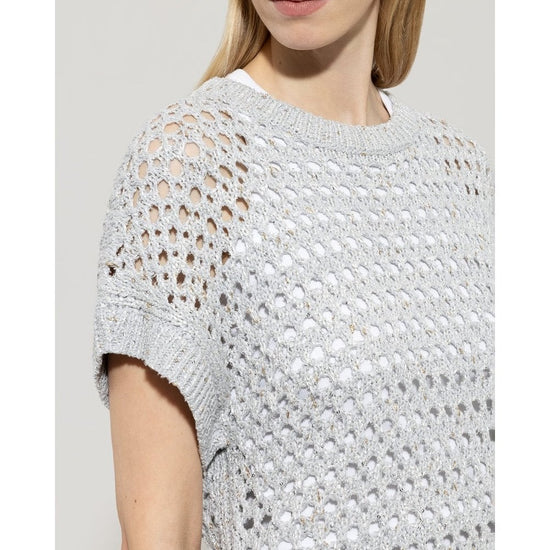 Young Ideas/Henmores - Knitted Metallic Short Sleeve Jumper - 0120 Silver Grey - 8