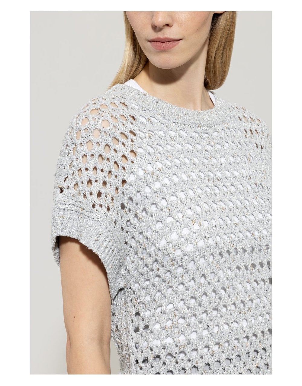 Young Ideas/Henmores - Knitted Metallic Short Sleeve Jumper - 0120 Silver Grey - 8