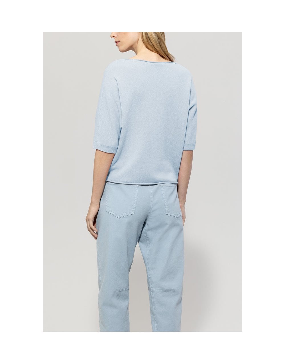 Young Ideas/Henmores - V - Neck Short Sleeve Cashmere Blend Jumper - 219 Light Blue - 10