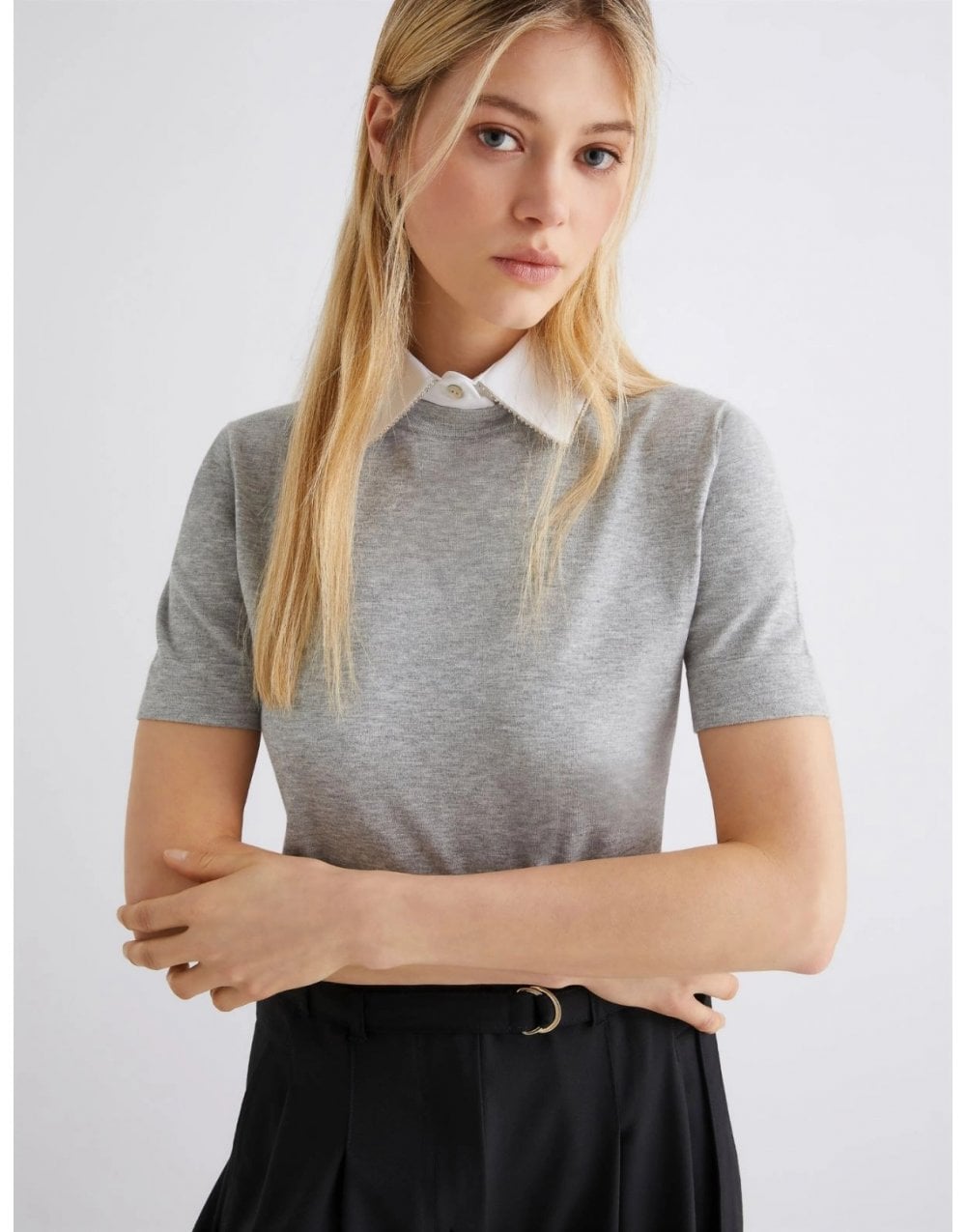 Young Ideas/Henmores - Accorta Diamante Collar Detail Jumper - 004 Grey - S