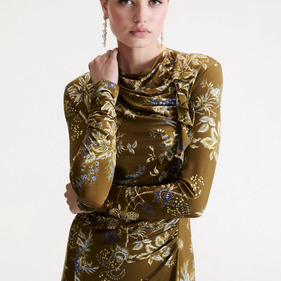 Young Ideas & Henmores -Adorato Floral Ruched Jersey Dress -003 Khaki -S