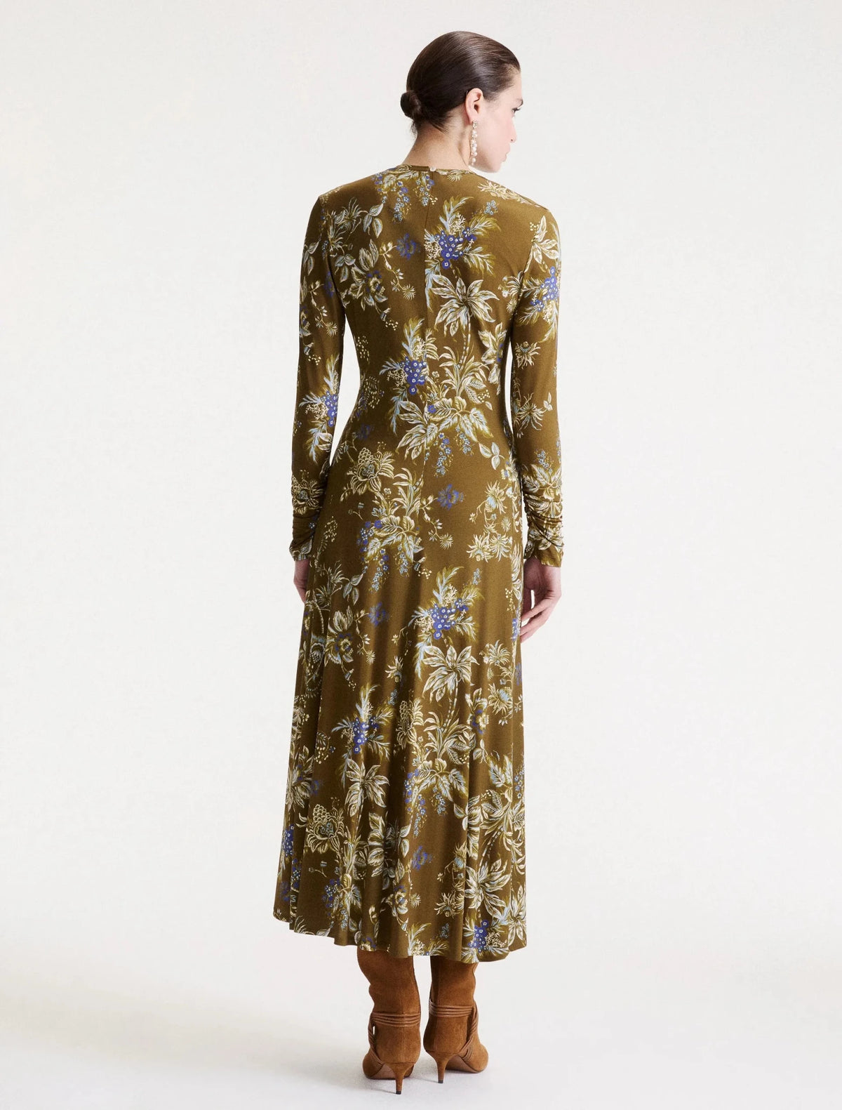 Young Ideas & Henmores -Adorato Floral Ruched Jersey Dress -003 Khaki -S