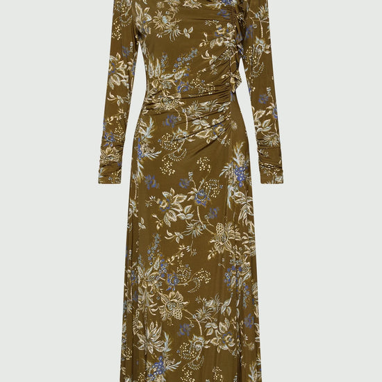 Young Ideas & Henmores -Adorato Floral Ruched Jersey Dress -003 Khaki -S