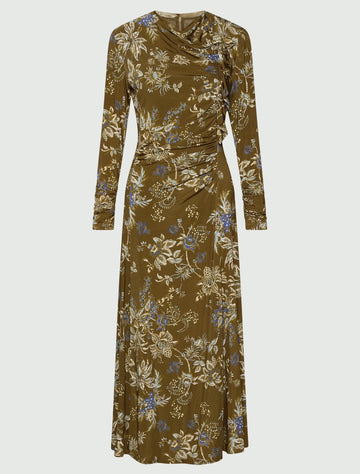 Young Ideas & Henmores -Adorato Floral Ruched Jersey Dress -003 Khaki -S