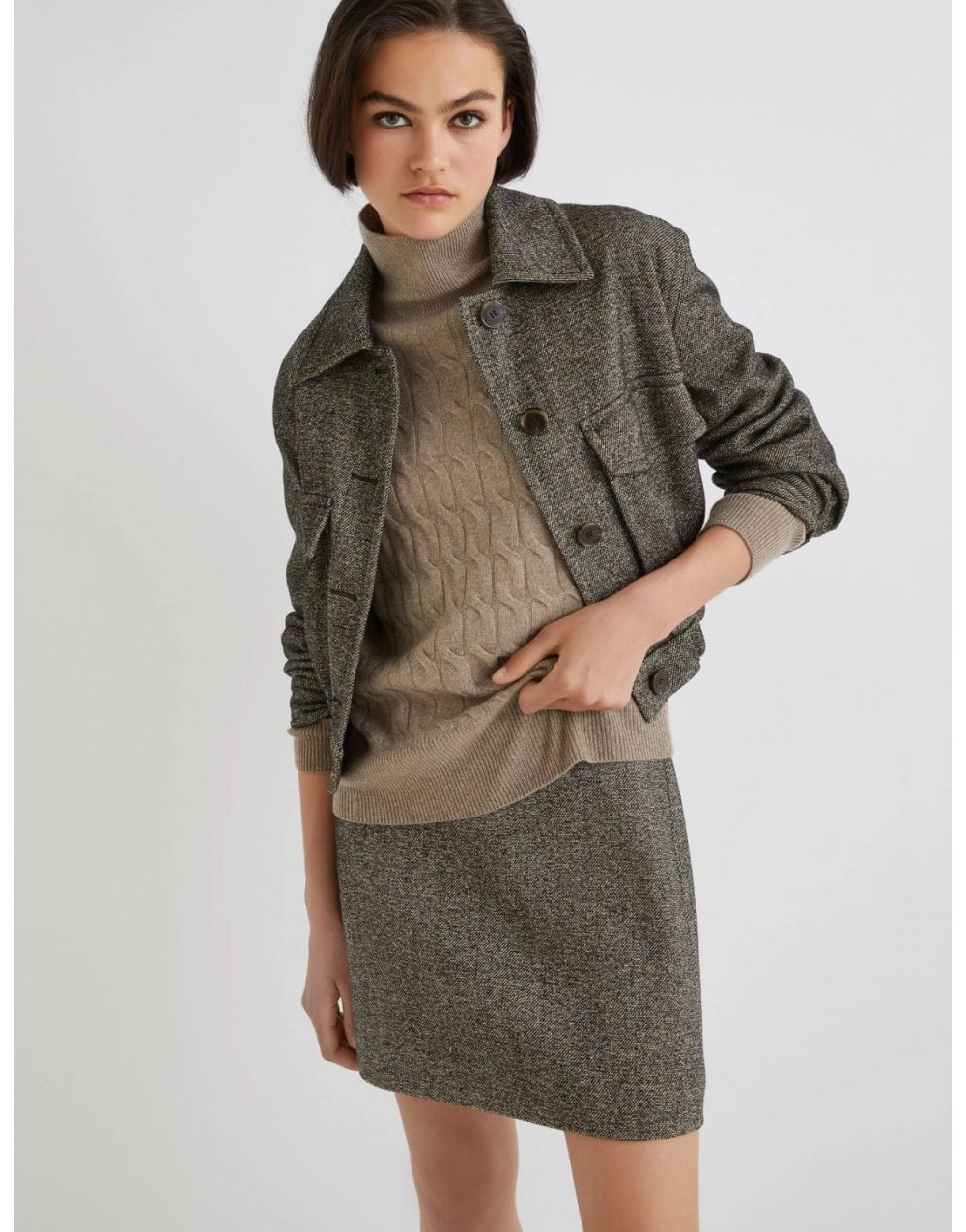 Young Ideas/Henmores - Aereo Textured Knit Funnel Neck Jumper - 001 Ivory - S