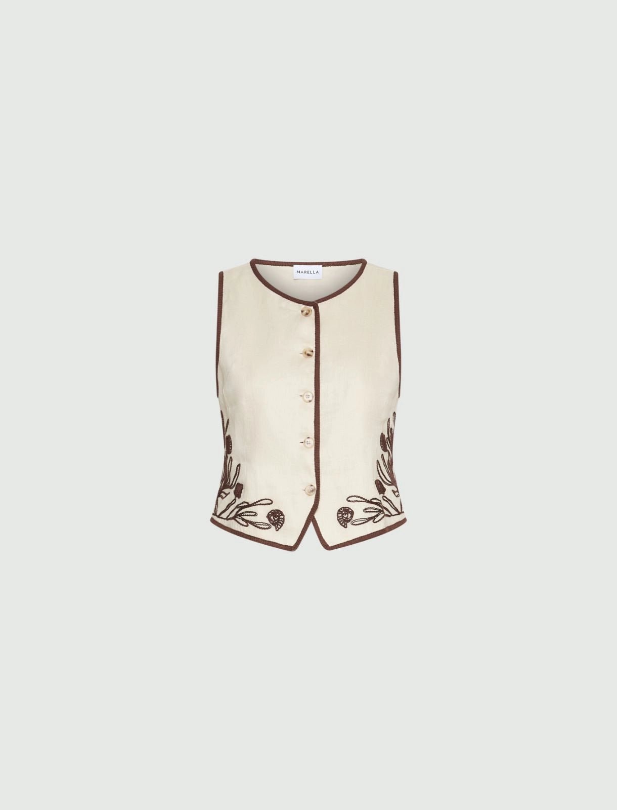 Young Ideas/Henmores - Aerovia Flaxlinen Embroidered Waistcoat - 003 Cream - 8