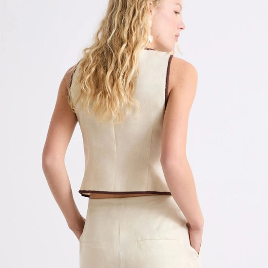 Young Ideas/Henmores - Aerovia Flaxlinen Embroidered Waistcoat - 003 Cream - 8