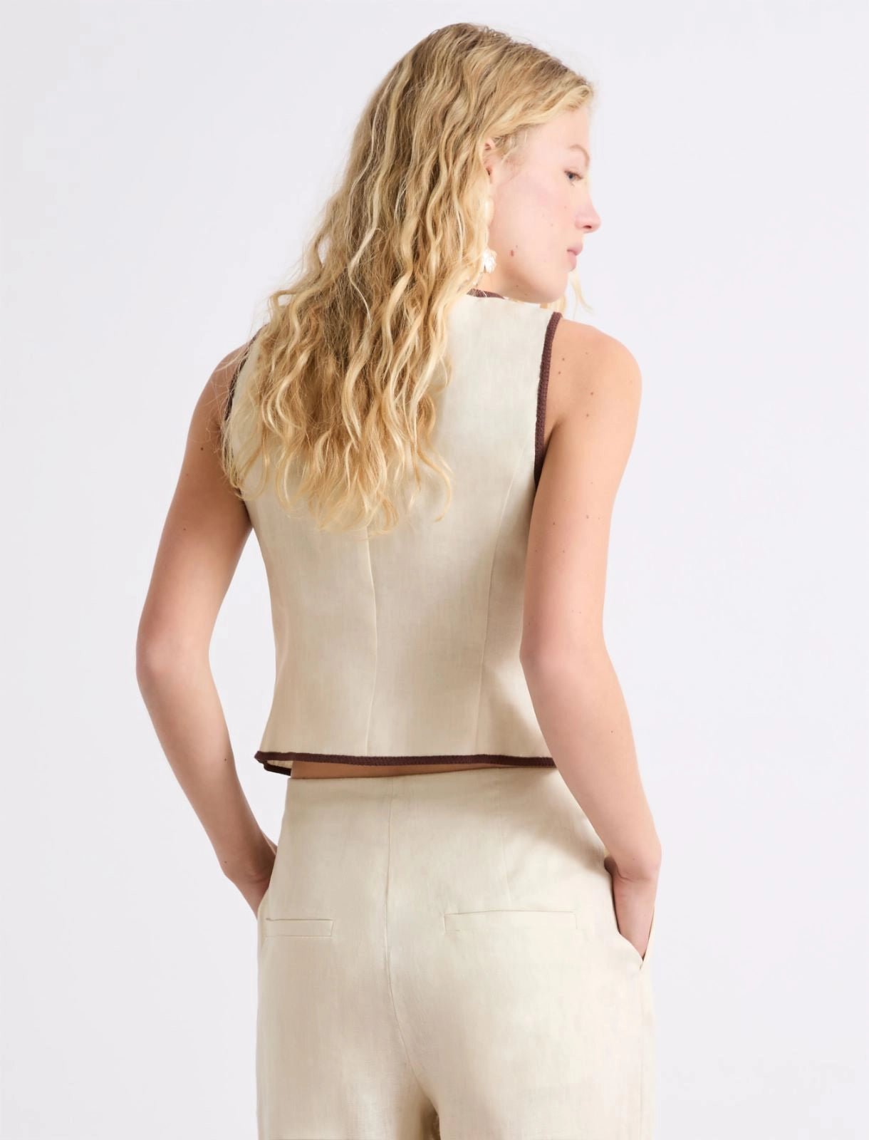 Young Ideas/Henmores - Aerovia Flaxlinen Embroidered Waistcoat - 003 Cream - 8
