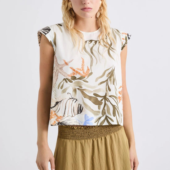 Young Ideas/Henmores - Affine Poplin Sea Print Sleeveless Top - 001 Optical White - 8